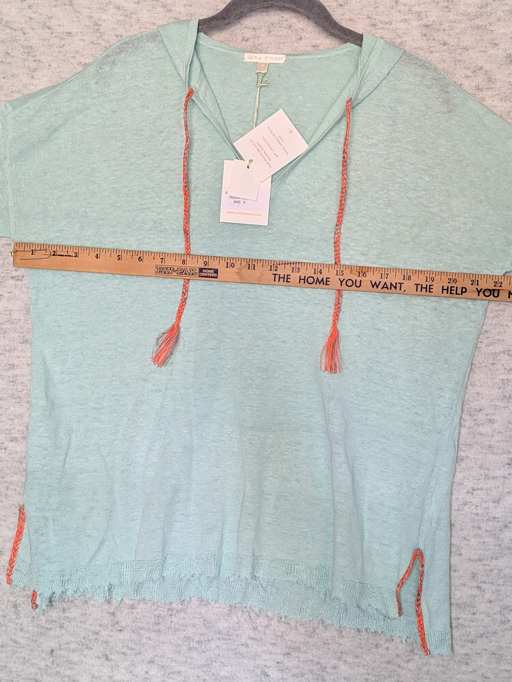 Lisa Todd Tulum Sweater Sz S Dew Fray-Edge Linen Hoodie Lightweight Mint Blouse - Picture 8 of 14